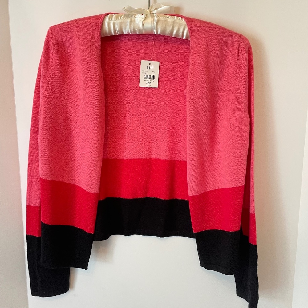 J. Jill Cropped cardigan Pink Red Black Wool blend NWT XSP